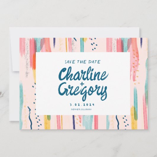 Waterverf Abstract Kleurrijk Opslaan Datum Kaart (Voorkant)