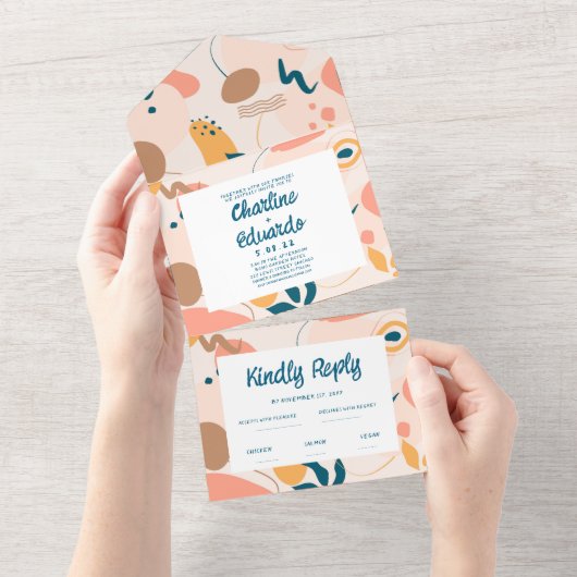 Waterverf Abstract kleurrijk pastelhuwelijk All In One Uitnodiging (Afscheurbaar)