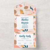 Waterverf Abstract kleurrijk pastelhuwelijk All In One Uitnodiging (Binnen)