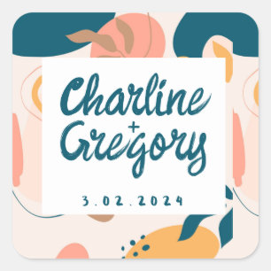 Waterverf Abstract kleurrijk pastelhuwelijk Vierkante Sticker