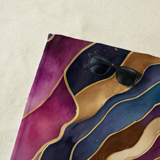 Waterverf Abstract Landschap Goudblauw Paars Strandlaken (In situ)