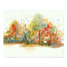 Waterverf Abstract Landschap Kunst Bomen Bos