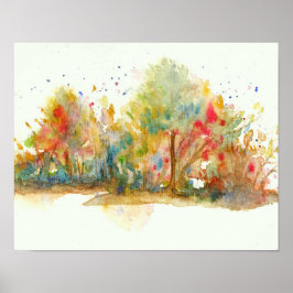 Waterverf Abstract Landschap Kunst Bomen Bos Poster