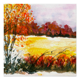 Waterverf Abstract Landschap Kunst Herfst Bomen Perfect Poster