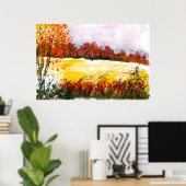 Waterverf Abstract Landschap Kunst Herfst Bomen Poster (Thuiskantoor)