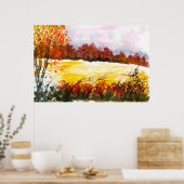 Waterverf Abstract Landschap Kunst Herfst Bomen Poster (Keuken)