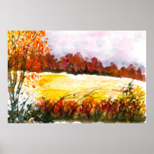 Waterverf Abstract Landschap Kunst Herfst Bomen