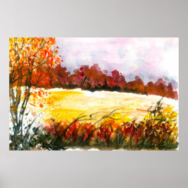 Waterverf Abstract Landschap Kunst Herfst Bomen Poster