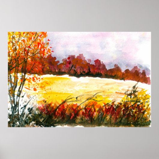 Waterverf Abstract Landschap Kunst Herfst Bomen Poster (Voorkant)