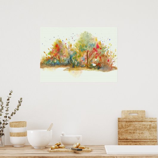 Waterverf Abstract landschap Kunstbomen bos Poster (Keuken)