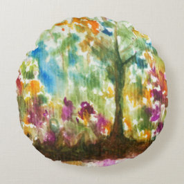 Waterverf Abstract landschap Kunstbomen bos Rond Kussen