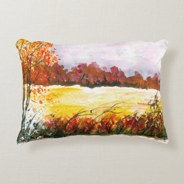 Waterverf Abstract landschap najaarbomen Decoratief Kussen (Voorkant)