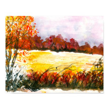 Waterverf Abstract landschap najaarbomen