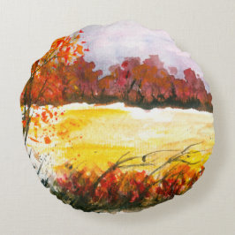 Waterverf Abstract landschap najaarbomen Rond Kussen