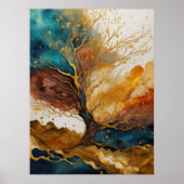 Waterverf Abstract Landschap Schilderen Goud 3:4 Poster (Voorkant)