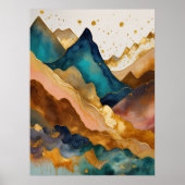 Waterverf Abstract Landschap Schilderen Goud 3:4 Poster (Voorkant)