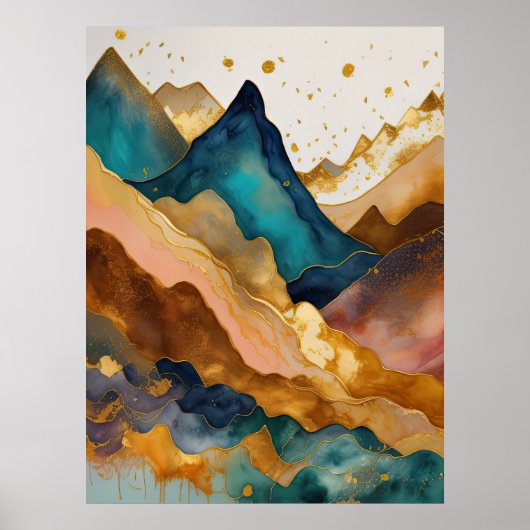 Waterverf Abstract Landschap Schilderen Goud 3:4 Poster (Voorkant)