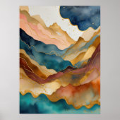 Waterverf Abstract Landschap Schilderen Goud 3:4 Poster (Voorkant)