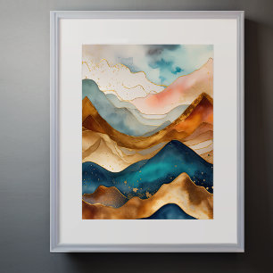 Waterverf Abstract Landschap Schilderen Goud 3:4 Poster