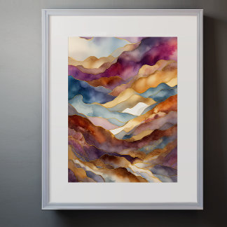 Waterverf Abstract Landschap Schilderen Goud 3:4 Poster