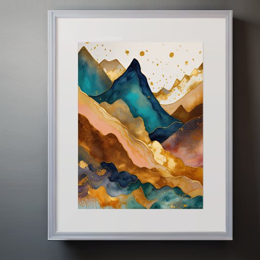 Waterverf Abstract Landschap Schilderen Goud 3:4 Poster