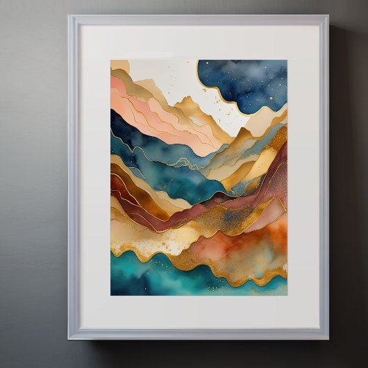 Waterverf Abstract Landschap Schilderen Goud 3:4 Poster