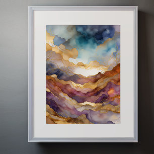 Waterverf Abstract Landschap Schilderen Goud 3:4 Poster