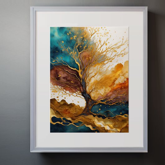 Waterverf Abstract Landschap Schilderen Goud 3:4 Poster
