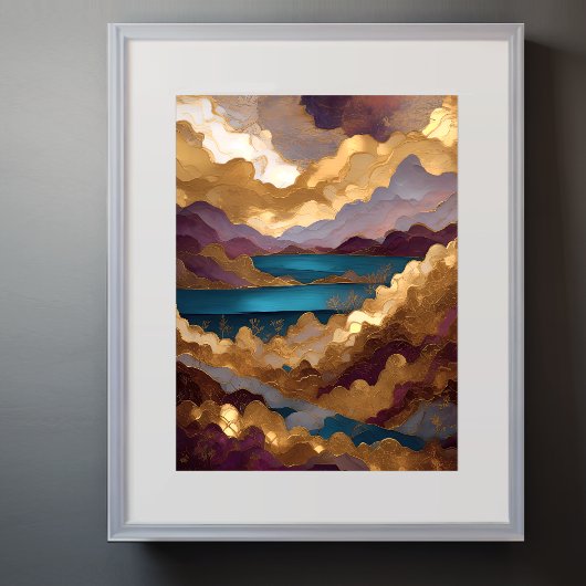 Waterverf Abstract Landschap Schilderen Goud 3:4 Poster