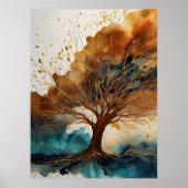 Waterverf Abstract Landschap Schilderen Goud 3:4 Poster (Voorkant)