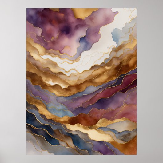 Waterverf Abstract Landschap Schilderen Goud 3:4 Poster (Voorkant)