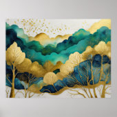 Waterverf Abstract Landschap Schilderen Goud 4:3 Poster (Voorkant)