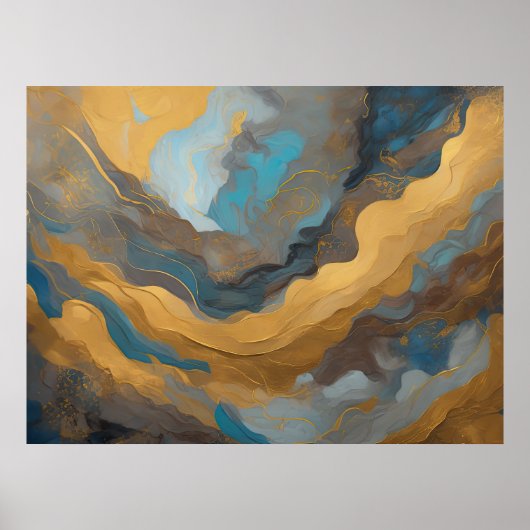 Waterverf Abstract Landschap Schilderen Goud 4:3 Poster (Voorkant)