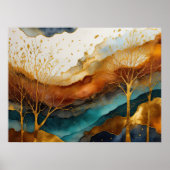 Waterverf Abstract Landschap Schilderen Goud 4:3 Poster (Voorkant)