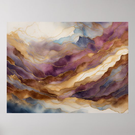 Waterverf Abstract Landschap Schilderen Goud 4:3 Poster (Voorkant)