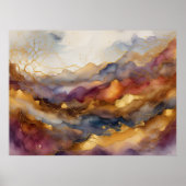 Waterverf Abstract Landschap Schilderen Goud 4:3 Poster (Voorkant)