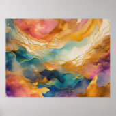 Waterverf Abstract Landschap Schilderen Goud 4:3 Poster (Voorkant)