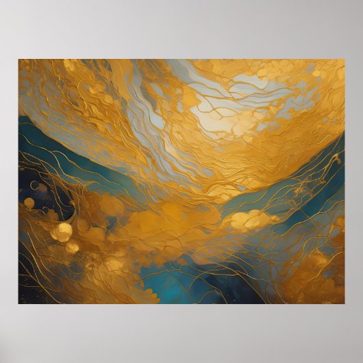 Waterverf Abstract Landschap Schilderen Goud 4:3 Poster (Voorkant)