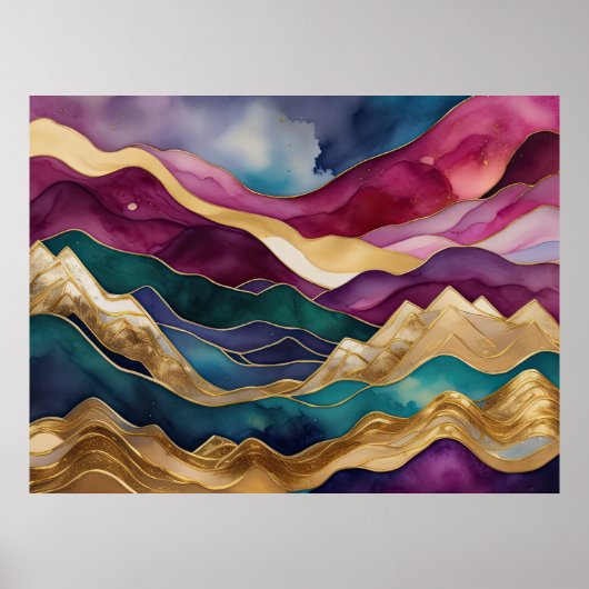 Waterverf Abstract Landschap Schilderen Goud 4:3 Poster (Voorkant)