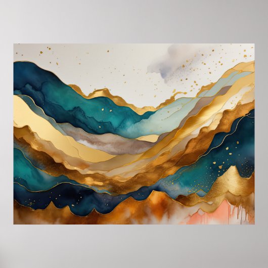 Waterverf Abstract Landschap Schilderen Goud 4:3 Poster (Voorkant)