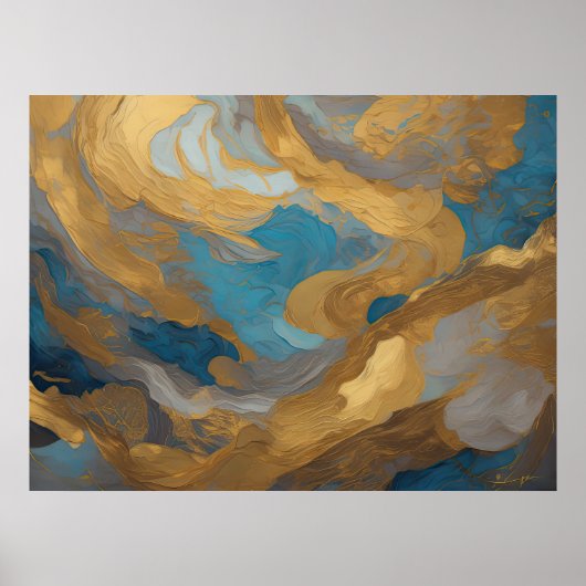 Waterverf Abstract Landschap Schilderen Goud 4:3 Poster (Voorkant)