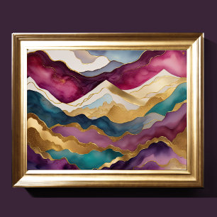 Waterverf Abstract Landschap Schilderen Goud 4:3 Poster