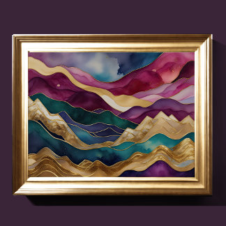 Waterverf Abstract Landschap Schilderen Goud 4:3 Poster