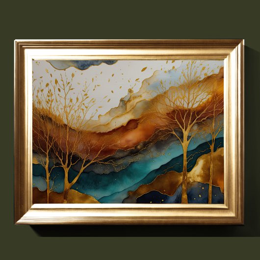 Waterverf Abstract Landschap Schilderen Goud 4:3 Poster