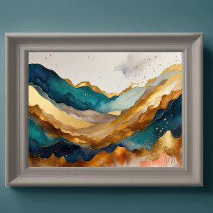 Waterverf Abstract Landschap Schilderen Goud 4:3 Poster