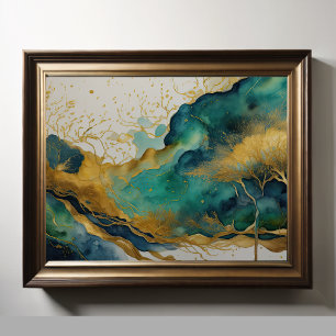 Waterverf Abstract Landschap Schilderen Goud 4:3 Poster