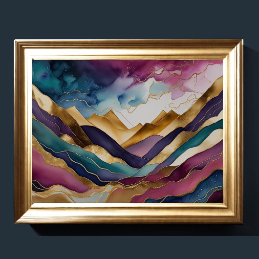 Waterverf Abstract Landschap Schilderen Goud 4:3 Poster