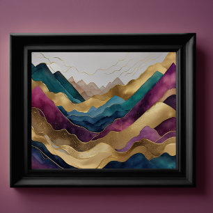 Waterverf Abstract Landschap Schilderen Goud 4:3 Poster