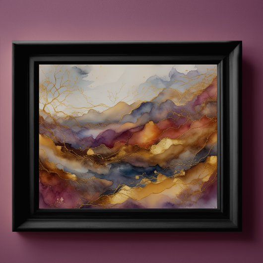 Waterverf Abstract Landschap Schilderen Goud 4:3 Poster