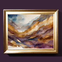 Waterverf Abstract Landschap Schilderen Goud 4:3